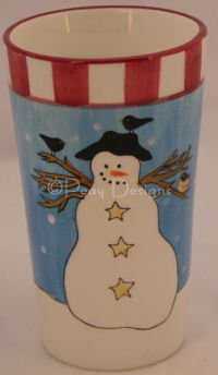 Sakura Debbie Mumm SNOWMAN w/Black Bird Tall Latte Mug